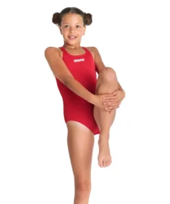 Bañador liso arena Performance para niña Swim Pro Team – Rojo Blanco