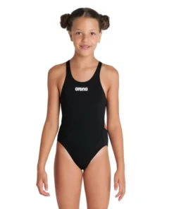 Bañador liso arena Performance para niña Swim Tech Team – Blanco Negro