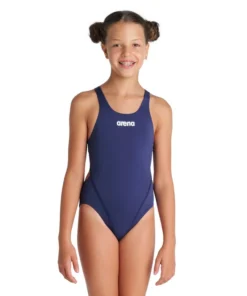 Bañador liso arena Performance para niña Swim Tech Team – Marino/Blanco