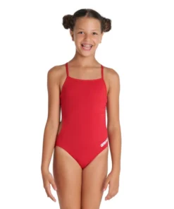 Bañador liso arena Performance para niña Challenge Team – Rojo Blanco