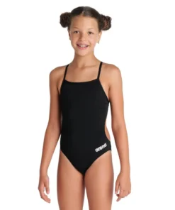 Bañador liso arena Performance para niña Challenge Team – Blanco Negro