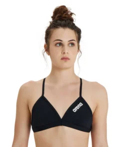 Top de bikini liso arena Performance para mujer – Blanco Negro
