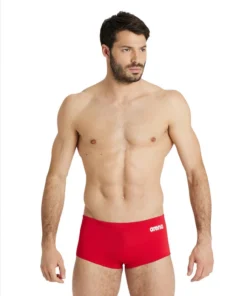 Bañador corto liso de tiro bajo arena Performance para hombre Team – Rojo Blanco