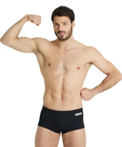 Bañador corto liso de tiro bajo arena Performance para hombre Team – Blanco Negro