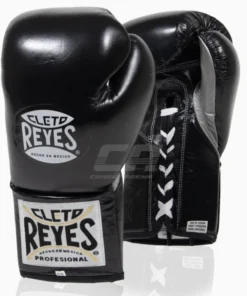 Gants de boxe Cleto Reyes Professionnel CB2 Noir-Argent avec lacets