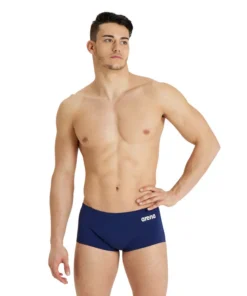 Bañador corto liso de tiro bajo arena Performance para hombre Team – Marino/Blanco