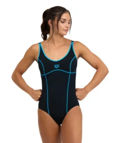 Bañador arena Performance para mujer Tania Clip Back – Negro/Turquesa