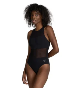 Bañador arena Feel para mujer Mesh Panels Vent Back – Negro