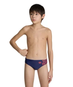 Bañador slip arena Feel para niño Kikko V Azul Marino/Flúor Rojo