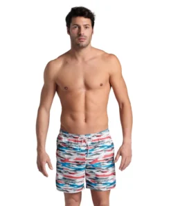 Bóxer de playa arena para hombre Allover – Blanco/Turquesa