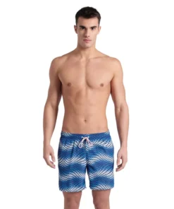 Bóxer de playa arena para hombre Allover – Azul Lago/Multi