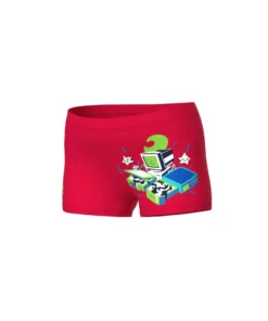 Bañador short arena para niño Game – Rojo Fluor