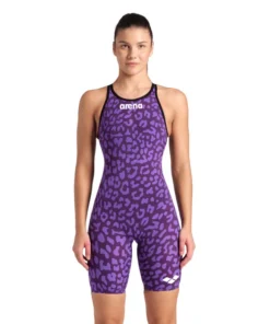 Traje de competición a la rodilla con espalda abierta para mujer arena Powerskin Carbon Air2 de la edición limitada Leopard Skin