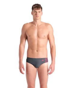Bañador slip arena Feel para hombre Kikko V – Asfalto/Rojo