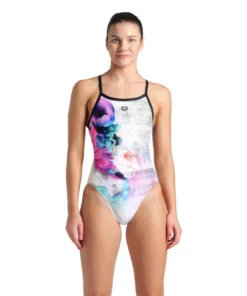 Bañador arena Performance para mujer Airbrush Challenge Back – Blanco Negro
