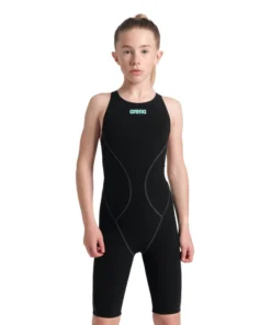 BAÑADOR POWERSKIN IMPULSO JR Espalda Abierta para niña – Negro/Verde Azulado