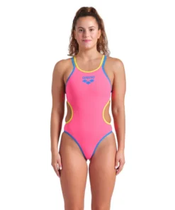 Bañador deportivo arena One Double Cross Back para mujer Rosa Impactante
