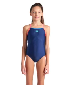 Bañador arena Feel para niña Solid Light Drop Back Marino – Rojo Fluo