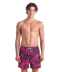 Short de playa bóxer arena para hombre Water Print Allover Púrpura Oscuro