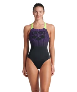 Bañador arena Performance para mujer Foggy Dots Swim Pro Back Negro – Ártico