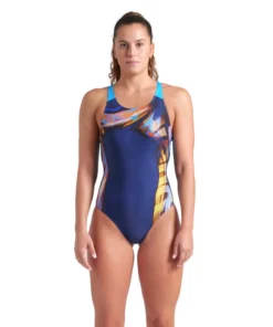 Bañador arena Performance para mujer Dreamline V Back Marino – Turquesa