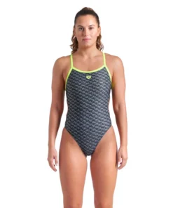 Bañador arena Performance para mujer Monogram Challenge Back Sabio Oscuro