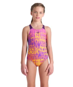 Bañador arena Performance para niña Multi Colours V Back Ciruela Multi