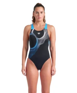 Bañador con sostén arena Performance para mujer Ripples V Back Negro – Turquesa