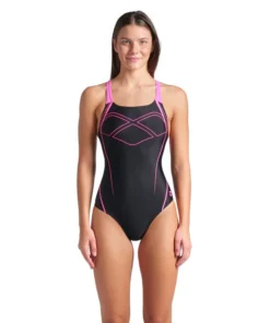 Bañador arena Feel para mujer Graphic Swim Pro Back Negro – Impactante