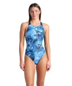 Bañador arena Feel para mujer Blue Flowers V Back Azul Multi