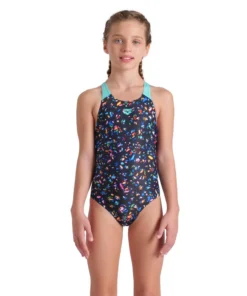 Bañador arena Performance para niña Confetti Swim Pro Back Negro Multi