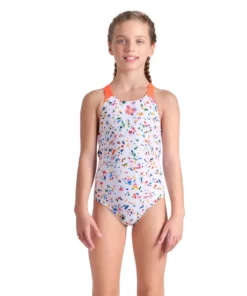 Bañador arena Performance para niña Confetti Swim Pro Back Blanco Multi