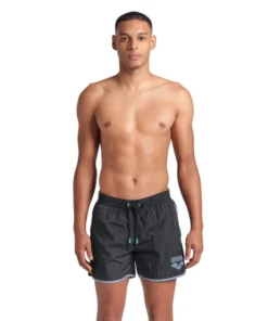 Short de playa arena para hombre Logo Borders Negro – Espuma De Mar