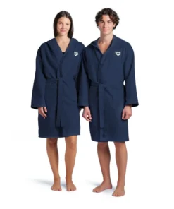 Albornoz compacto de microfibra arena unisex – Azul Marino/Blanco