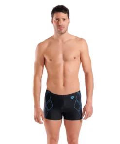 Bañador short arena Feel para hombre Graphic – Negro/Turquesa