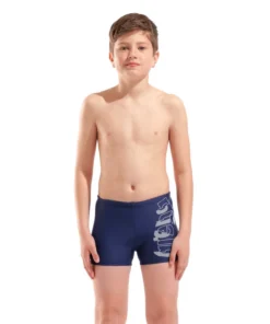 Bañador short arena Feel para niño Tales – Azul Marino/Blanco