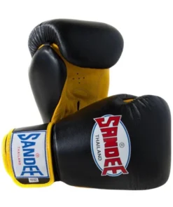 Gants de boxe en cuir authentique Sandee – Noir/Jaune