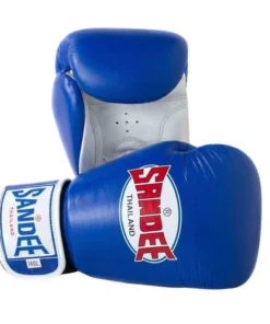 Gants de boxe en cuir authentique Sandee – Bleu/Blanc