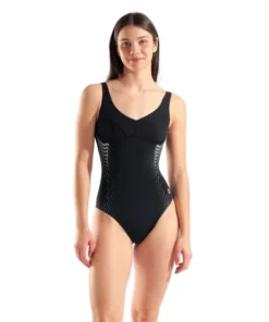 Bañador arena Performance Niceseness U Back para mujer – Espuma Negra/Marino