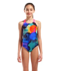 Bañador arena Performance Spray Paint Swim Pro Back para niña – Negro/Impactante