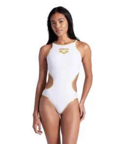 Bañador arena One para mujer Biglogo – Blanco y Oro