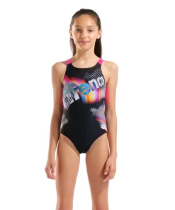 Bañador para niña arena Feel Lit Logo V Back – Negro/Impactante