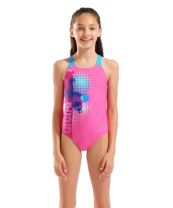 Bañador para niña arena Performance Dots Swim Pro Back – Rosa impactante