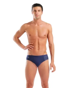 Bañador slip arena Feel Scratchy para hombre – Azul marino/salvia