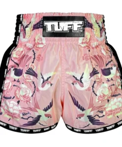 Short de Muay Thai TUFF – Style rétro avec oiseaux roses et roses