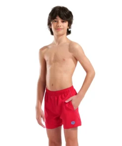 Bóxer de playa para niño arena Solid R – Rojo/Turquesa