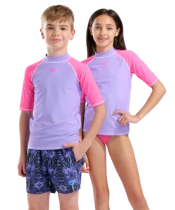 Camiseta de baño de manga corta para niños arena UV Protection Rash Graphic – Lavanda
