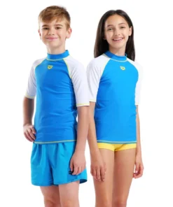 Camiseta de baño de manga corta para niños arena UV Protection Rash Graphic – Turquesa