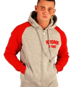 Sweat à capuche zippé Kronk Detroit – Gris/Rouge