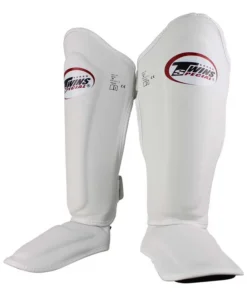 Protège-tibias doublement rembourrés Twins – Blanc (passepoil blanc)